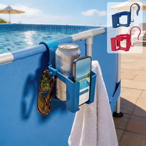 MTBLYS Poolsides Cup Holders Clip On Drink Holders for Swimming Pool Rail | Adjustable Strong Clip Multipurpose Storage Rack | 5.63 X 5.04 X 6.22 Inches