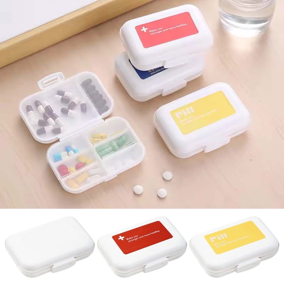 MTBLYS Portable Daily Split Box 8-Part Travel Pill Organizer Red Yellow Compact Medication Storage Case Sealed Water-Resistant Daily Use Travel Pocket