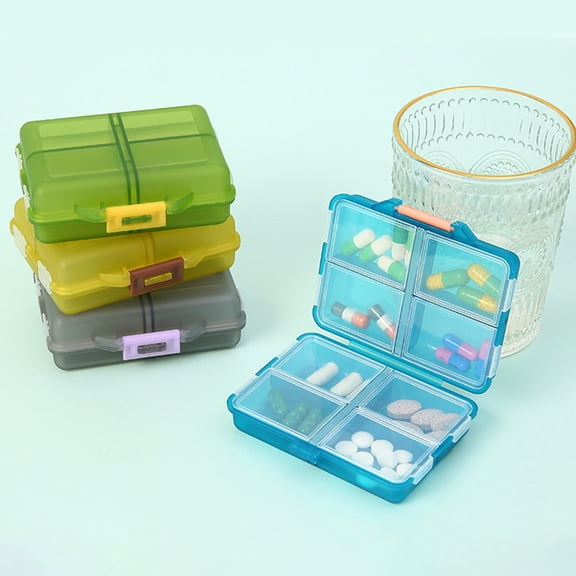 MTBLYS Portable Pill Organizer 8 Compartment Daily Case Travel Medication Box Compact Easy To Carry 3.54 X 2.75 X 1.18 Inches Large Capacity for Pills & Supplements
