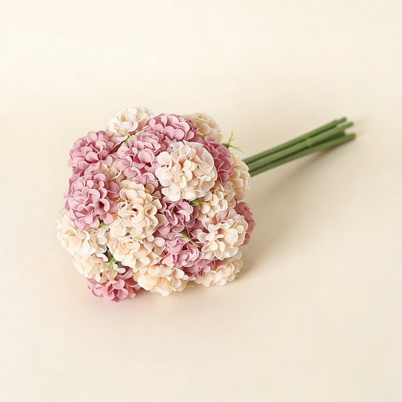 MTBLYS Realistic Hydrangea Artificial Flowers 27 Head Silk Faux Bouquet Dusty Blue Blush Flexible Stems Home Living Room Wedding Decor