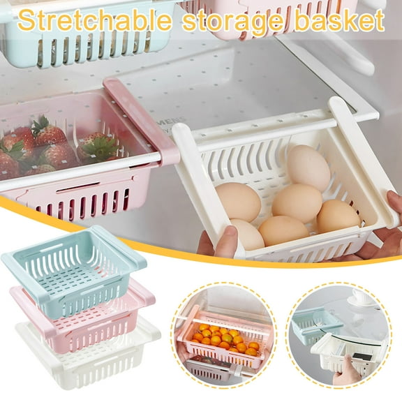 MTBLYS Refrigerator Organizer Pull Out Storage Box Expandable Drawer Shelf Kitchen Food Container 12.6 X 7.9 X 3.9 Inches Produce Tray for Fruits and Vegetables Fridge Space Saver