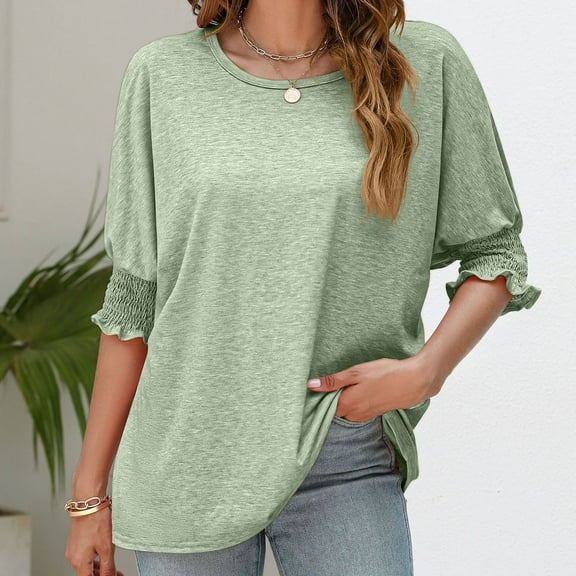 pstuiky Short Sleeve Shirts for Women Comfort Crew Neck Solid Color Tops Casual Loose Fit Button Casual Work Shirts Going Out Tops