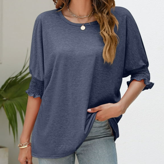 pstuiky Short Sleeve Shirts for Women Comfort Crew Neck Solid Color Tops Casual Loose Fit Button Casual Work Shirts Going Out Tops