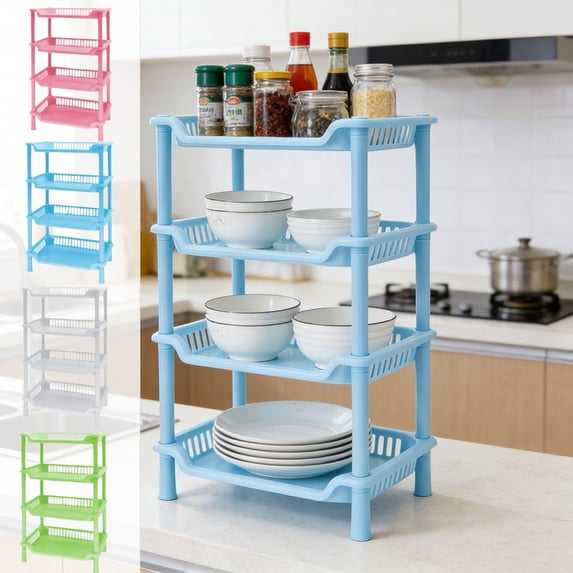 MTBLYS Spice Rack,4 Tier Bathroom Shelf,Small Shelf for Kitchen Counter,Non-Slip Countertop Storage Shelves with Drainage Holes,Bath Toy Storage,Tool-Free Assembly ,18X10X5.5 Inch