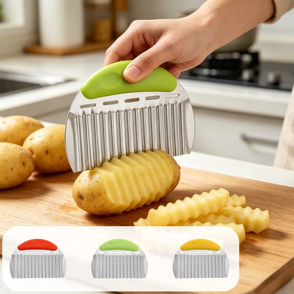 MTBLYS Stainless Steel Crinkle Cutter French Fry Slicer | Wavy Knife for Potato Carrot Vegetable | Kitchen Cutting Tool 7.5 X 2 Inches | Mandoline Slicer for Fruits and Vegetables