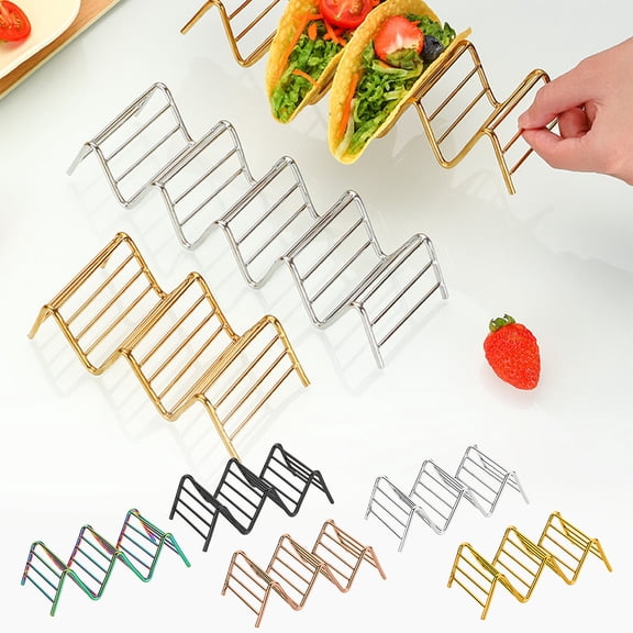 MTBLYS Stainless Steel Wavy Taco Stand Taco Holder for Hard Shell 2 Or 3 Compartment Taco Rack Space Saving 6.5 X 5.1 X 2.4 Inches Kitchen Gadget Taco Bar Accessory Serving Tray
