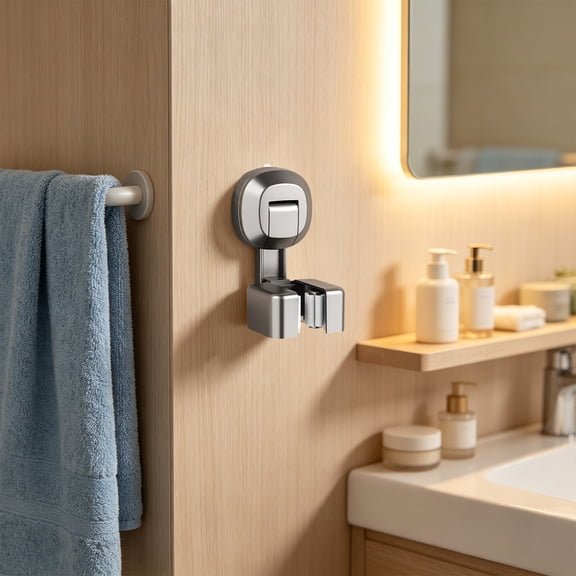 MTBLYS Suction Cup Mop Holder No-Drill Wall Mount Mop Rack Heavy Duty Broom Hook 4.72X2.76X2.56In Suction Base Mop Mount for Bathroom, Kitchen, Utility Room