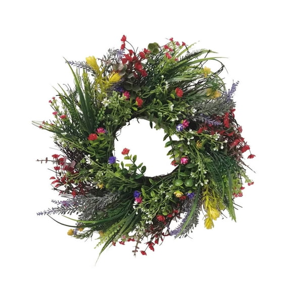 MTBLYS Texas Wildflower Wreath 16-Inch Spring Summer Door Decor Buttercup Dry Flower Simulation Floral Arrangement Fresh Green Eternal Flower Front Door Decoration