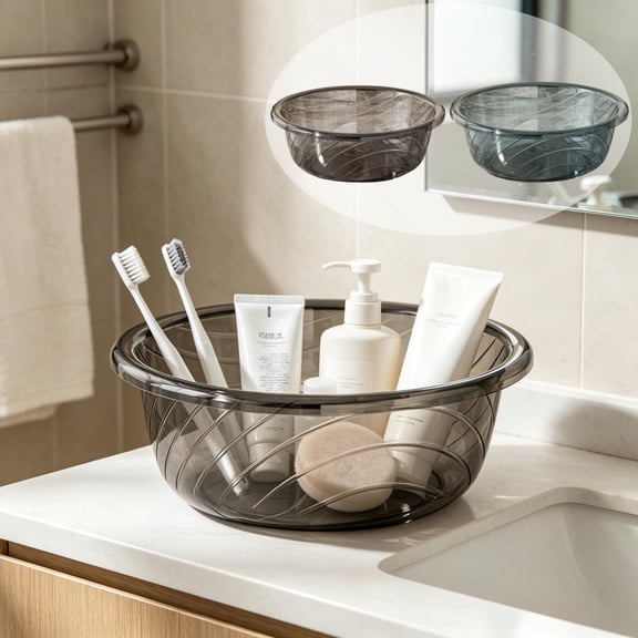 MTBLYS Thick Clear Plastic Round Basin Multipurpose Wash Tub | 12.4X9.5X4.3In Large Basin for Face Laundry Bath Storage | Heavy Duty Household Container for Bathroom Kitchen Daily Use