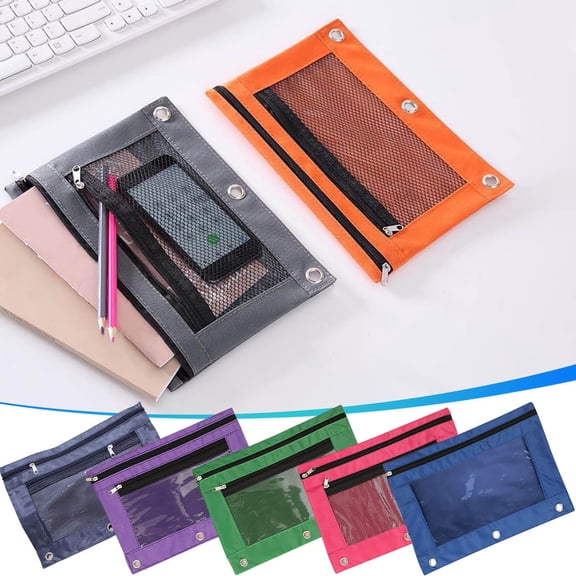 MTBLYS Three-Hole Pencil Case 2-Pack Transparent Pvc Zipper Bags Detachable File Storage Large Capacity Organizer for Binders 11 X 8.5 Inches