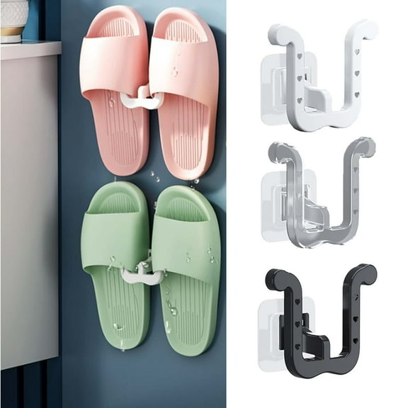 MTBLYS Wall Mounted Slipper Organizer Self Adhesive Shoe Rack No Drill Installation Space Saving Storage for Door Closet Bathroom Kitchen 12 Inches Wide