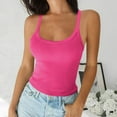 thumbnail image 1 of pstuiky Womens Summer Tops Summer Solid Color Crew Neck Camisole Blouses Lightweight Slim Fit Sleeveless Spaghetti Straps Pleated Tops Tank Tops for Women, 1 of 6