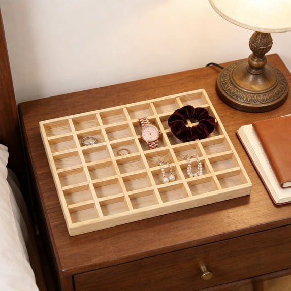 MTBLYS Wooden Storage Tray Wooden Jewelry Storage Tray, 36 Compartment Organizer for Crafts and Small Parts, Home Office Kitchen Display Box, 35X24X3.5 Cm, 1 Piece