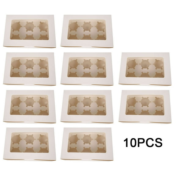 MTFun 10 PCS Cupcake Boxes 6/4/2 Holes Cardboard Cupcake Box Bulk Clear with Inserts and Window Packaging Box for Muffin Wedding Party Case Holder Box