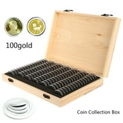 MTFun 100 Pcs Wooden Coins Storage Box Round Coin Capsules Acrylic Plastic Commemorative Coin Holder Coin Display Case Organizer Protection Container for Collectors