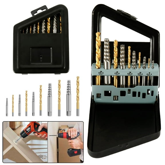 MTFun 10PCS Set Screw Extractor and Left Hand Cobalt Drill Bit Set, Damaged Screw Remover Drill Extractor Combination Set, Alloy Extractors