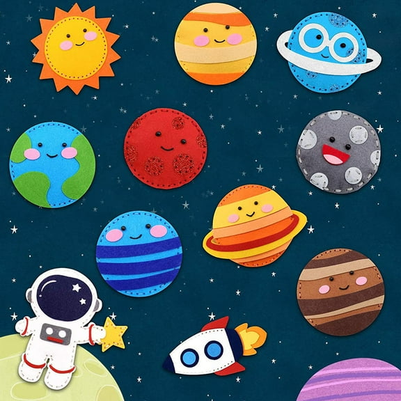 MTFun 11pcs Sewing Felt Toy for Fine Motor Skills DIY Sewing Space System Craft Kit Early Educational Solar System Sewing Kit Sensory Development Felt Craft Kit for Kids Aged 3-12