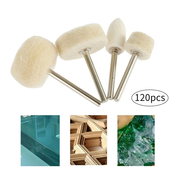 MTFun 120pcs Wool Felt Polishing Buffing Wheels Mandrel Grinding Bits Grinder Head Polish Watch Jewelry Rotary Tool Accessories Drill Tools Attachment 1/8 Inch Shank