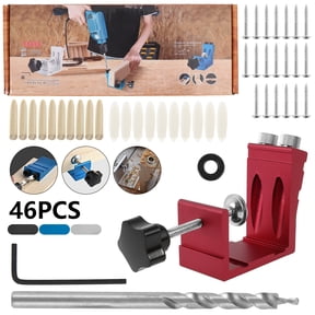 MTFun 15° Pocket Hole Jig Kit Tool System Woodworking Guides Joint Angle Tool Carpentry Locator Craft Screw Drill, 46 Piece Set