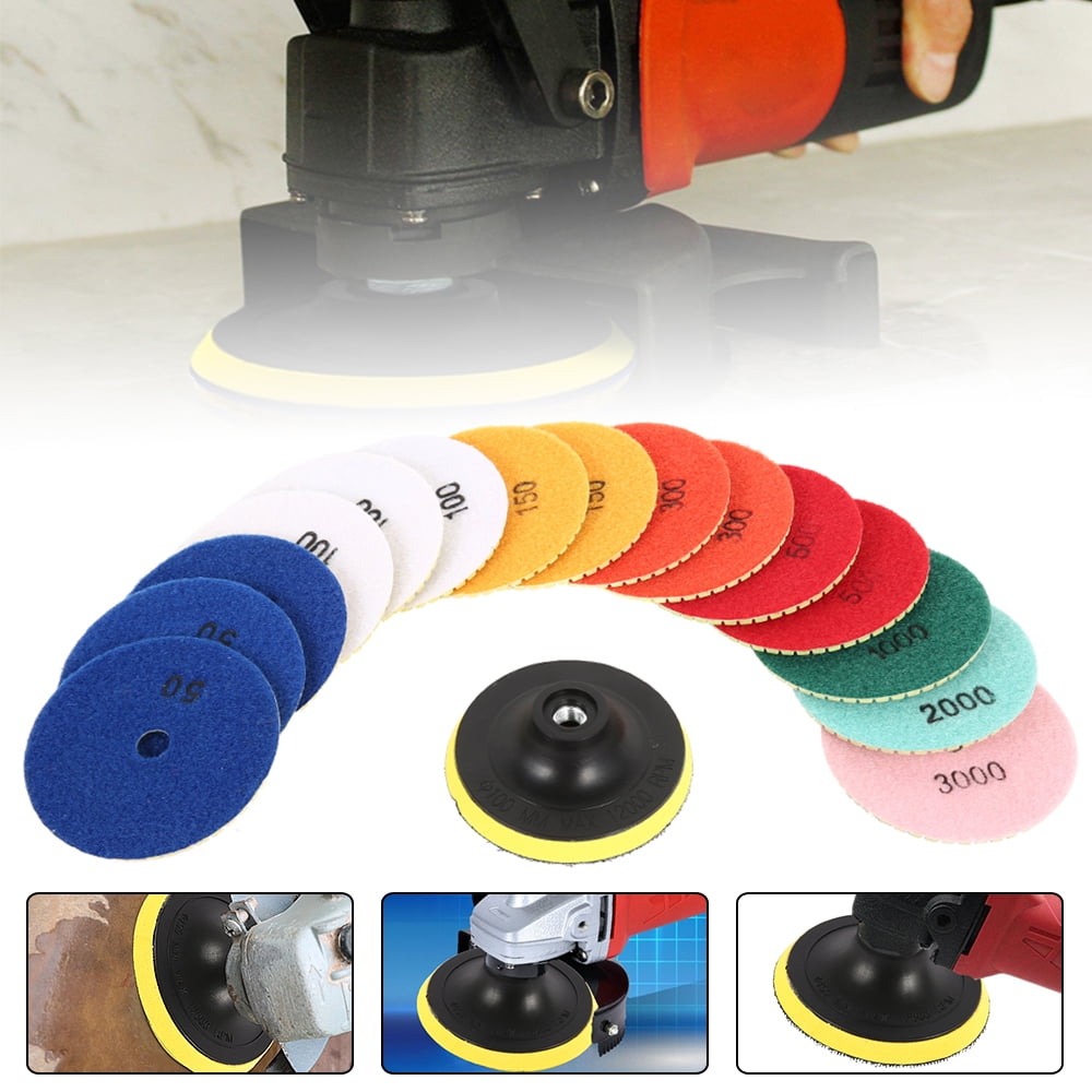 MTFun 16PCS Diamond Polishing Pad 4'' 50# to 3000# Girt Wet Diamond Polishing Pads Polisher Wheel Disc Set for Granite Marble Concrete Stone Ceramic Buffing Polishing
