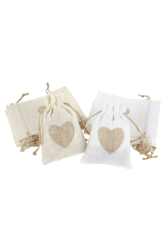 MTFun 20 Pcs/Set of Wear-Resistant Cotton and Linen Small Cloth Bag White Heart-Shaped Printed Drawstring Bag