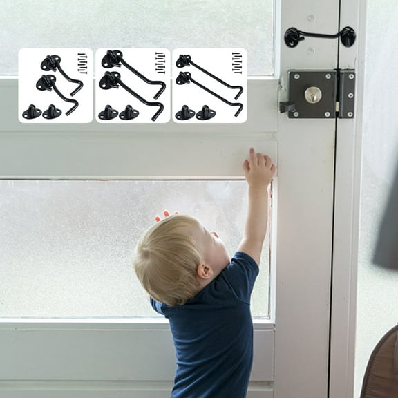 MTFun 2Pcs Cabin Hook Stainless Steel Hook and Eye Latch Black Window Lock Hook Door Latch Cabinet Latches Hardware Tool for Door Gate Window Closet Sheld