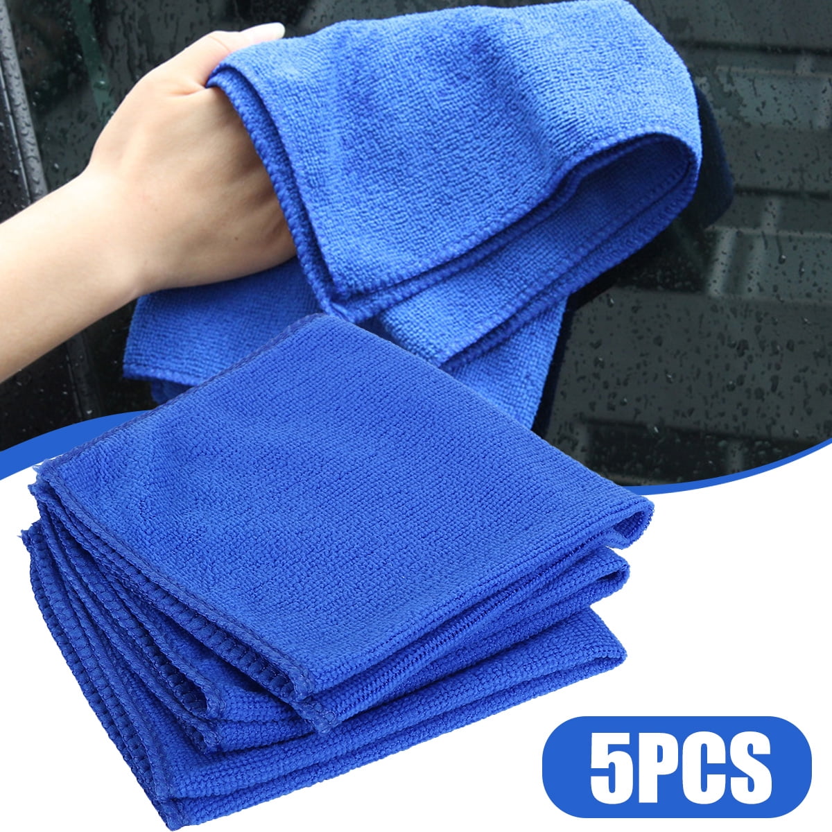 AllTopBargains 5 PC Multi Purpose Cleaning Microfiber Cloths Set Rag Window Cleaner Towel Car, Blue