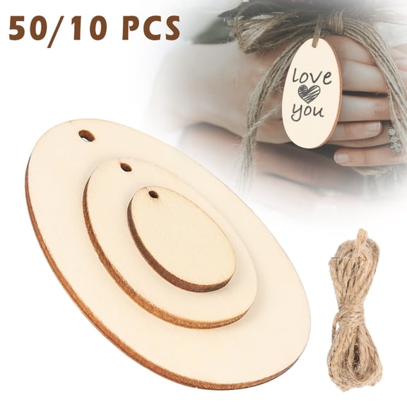 MTFun 50Pcs Round Wood Log 1.18-3.15 Inch Wooden Circles Tags Slices Discs Circle Shapes for Wedding with 6.6ft Natrual Jute Twine for Wedding, DIY Art Craft, Photo Props,Ornaments