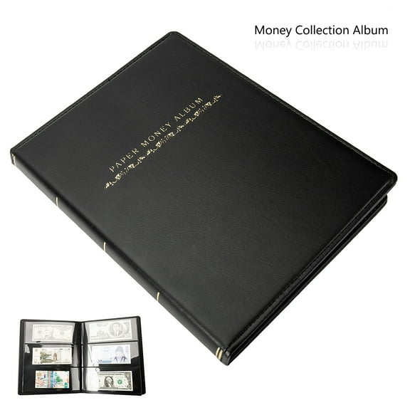 MTFun 60 Pockets Currency Collection Holder Paper Money Album Books Banknote Pocket Holder Durable Leather,Black