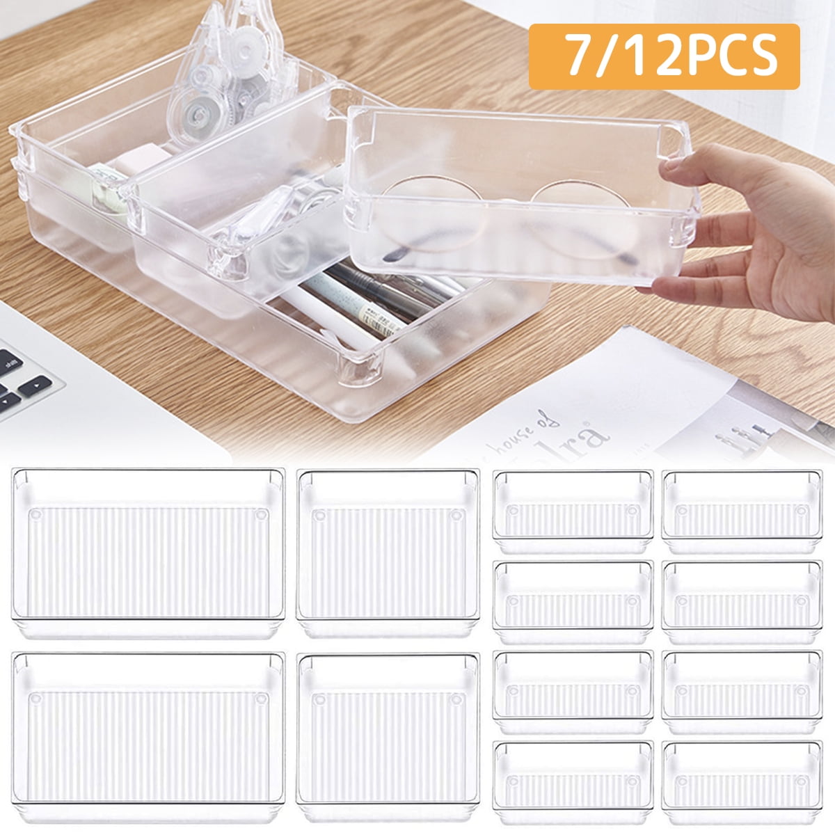 5-Pack Clear Drawer Organizer Bins | 12x3x2 Inch Transplastic Trays | Vanity & Desk Storage - View #2