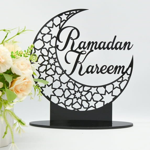 MTFun Acrylic Ramadan Eid Mubarak Ornament 23x20CM DIY Moon Star Shape Tabletop Ramadan Hollow Decorations Party Supplies for Home Islamic Muslim Festival Decorations