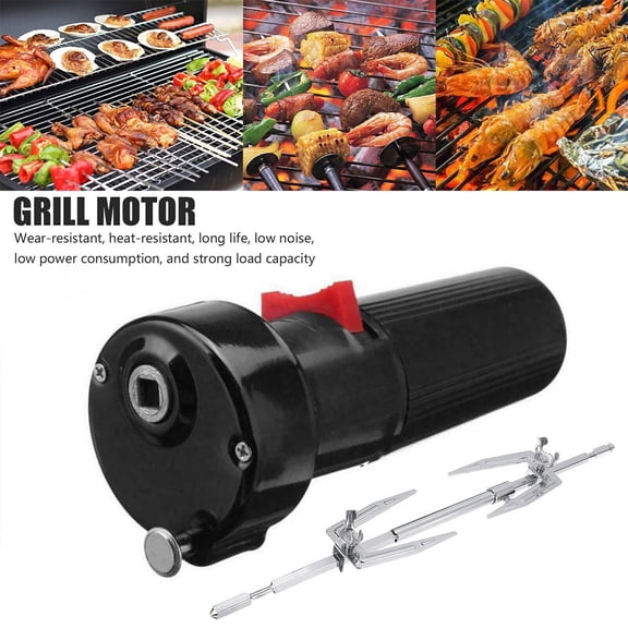 MTFun BBQ Rotator Motor or Rotary Fork Set Electric BBQ Rotisserie Grill Rod 1.5V D Size Barbecue Rotisserie Rotator Motor Durable Metal BBQ Roast Bracket Accessory Meat Skewer Tool