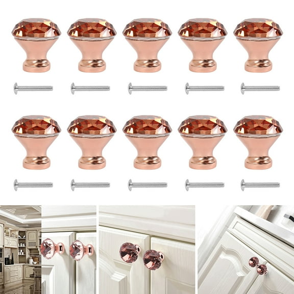 MTFun Crystal Cabinet Door Knobs Drawer Pull Handle Glass Door Furniture Cabinet Knobs Rose Gold Diamond Shape