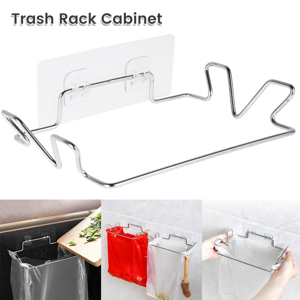RELAX Hanging Trash Bag Holder Stainless Steel Garbage Bag Hanging Rack Wall Mounted Adhesive Rubbish Bag Hanger for Kitchen Cupboard Cabinets Waste