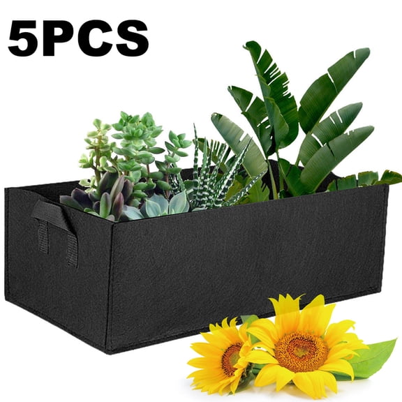 MTFun Square Vegetable Growing Bag Flower Planter Aeration Vegetable Potato Fruits Grow Bag Pot with Handlesfor Carrot Onion Flowers Fruit 5pcs,50*30*20cm M