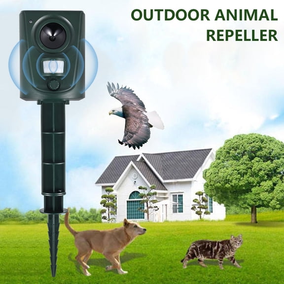 MTFun Waterproof Solar Ultrasonic Outdoor Animal Pest Repellent Outdoor Dog Cat Bird Animal & Pest Control with Powerful LED Strobe Lights, Motion-Activated