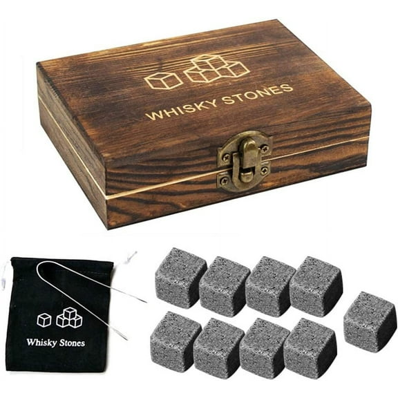 MTFun Whiskey Stone Set, 9 Granite Cooling Stones, Whiskey Chilled Stone Set, Reusable Ice Cubes With Tongs Stopper, The Best Drinking Gift