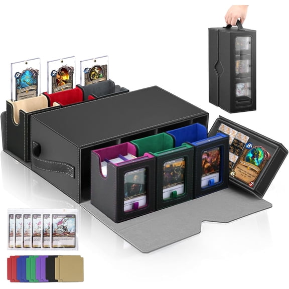 MTG Commander Deck Box,6-Deck Modular Card Case with Dice Tray,Holds 600+ Double-Sleeved Cards,35PT Magnetic Card Holders,Removable Trading Card Storage Box for TCG & EDH,Multicolor