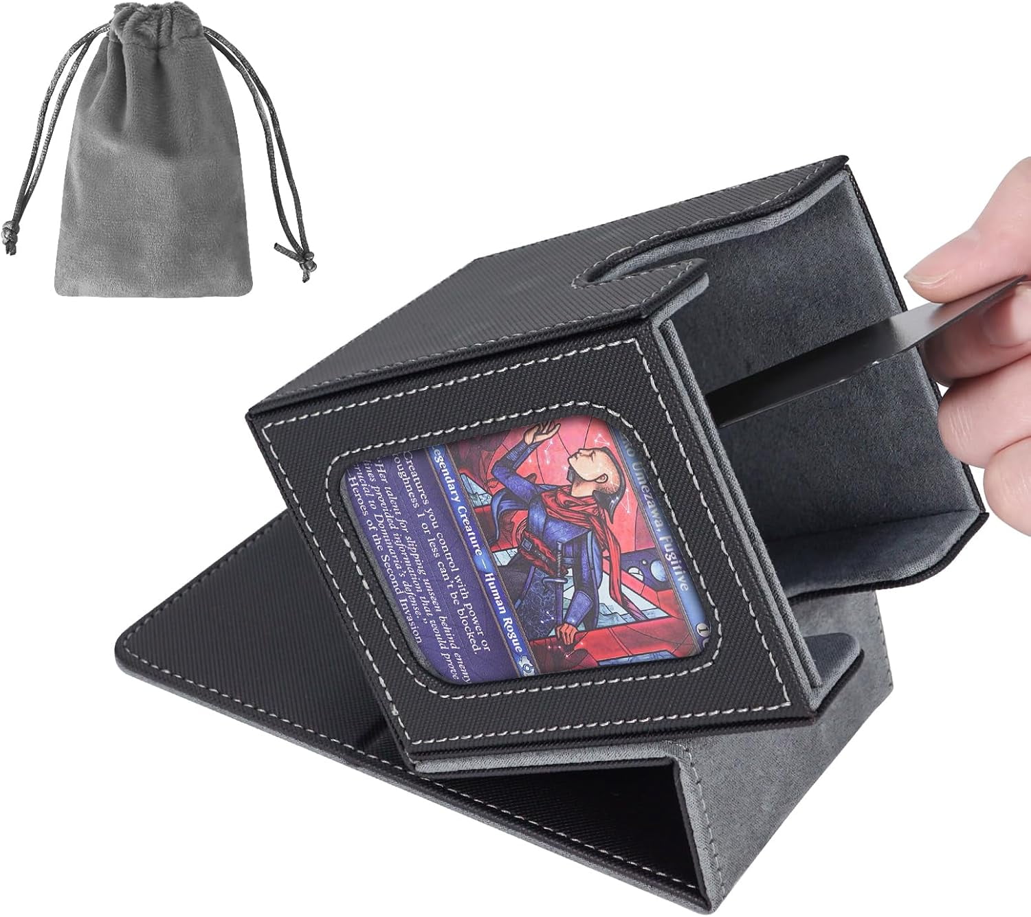 Portable MTG Commander Deck Box - Holds 100 Double-Sleeved Cards, Side Display Window, Includes Dice Bag & Toploader