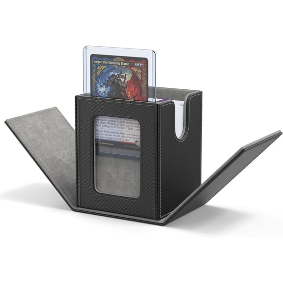 MTG Deck Box with Commander Window Display, Commander Deck Box Holds 100 Double-Sleeved Cards Suitable for Magic the Gathering/TCG/CCG/PTCG/EDH/Sport Cards (Black)