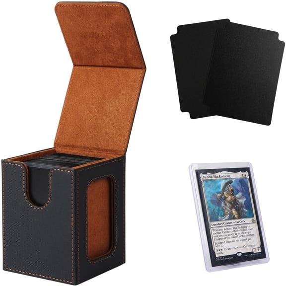 MTG Deck Box for Commander Display,Card Deck Box Fits 100 Double Sleeved Cards, TCG Card Storage with 2 Dividers and 1 Toploader (BlackBrown)