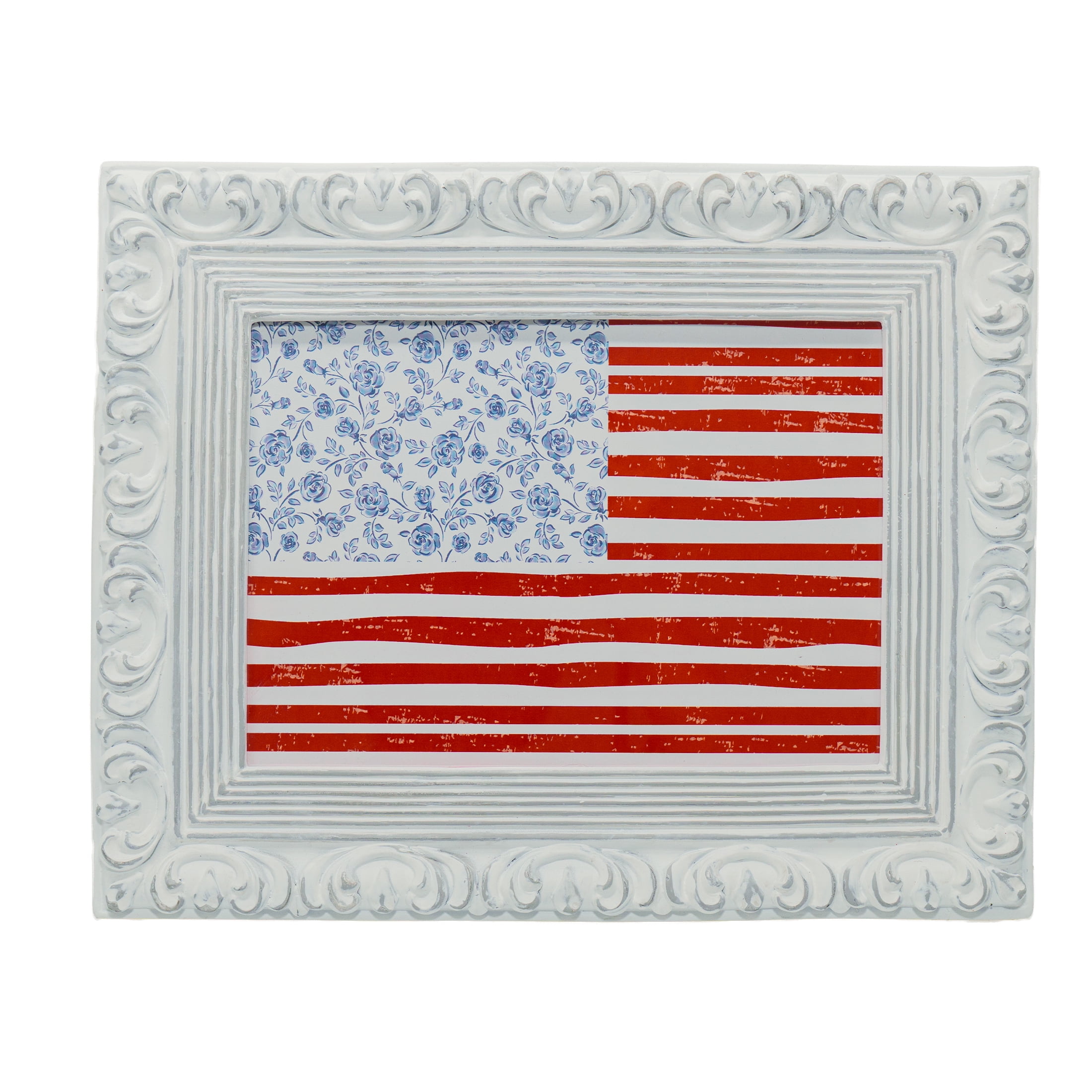 Floral Flag Hanging Sign, Red/White/Blue, 10" x 8", by My Texas House