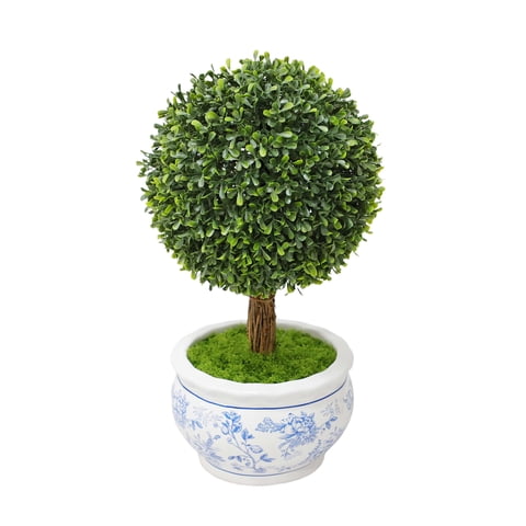 My Texas House Boxwood Artificial 16" Topiary in Floral Pot