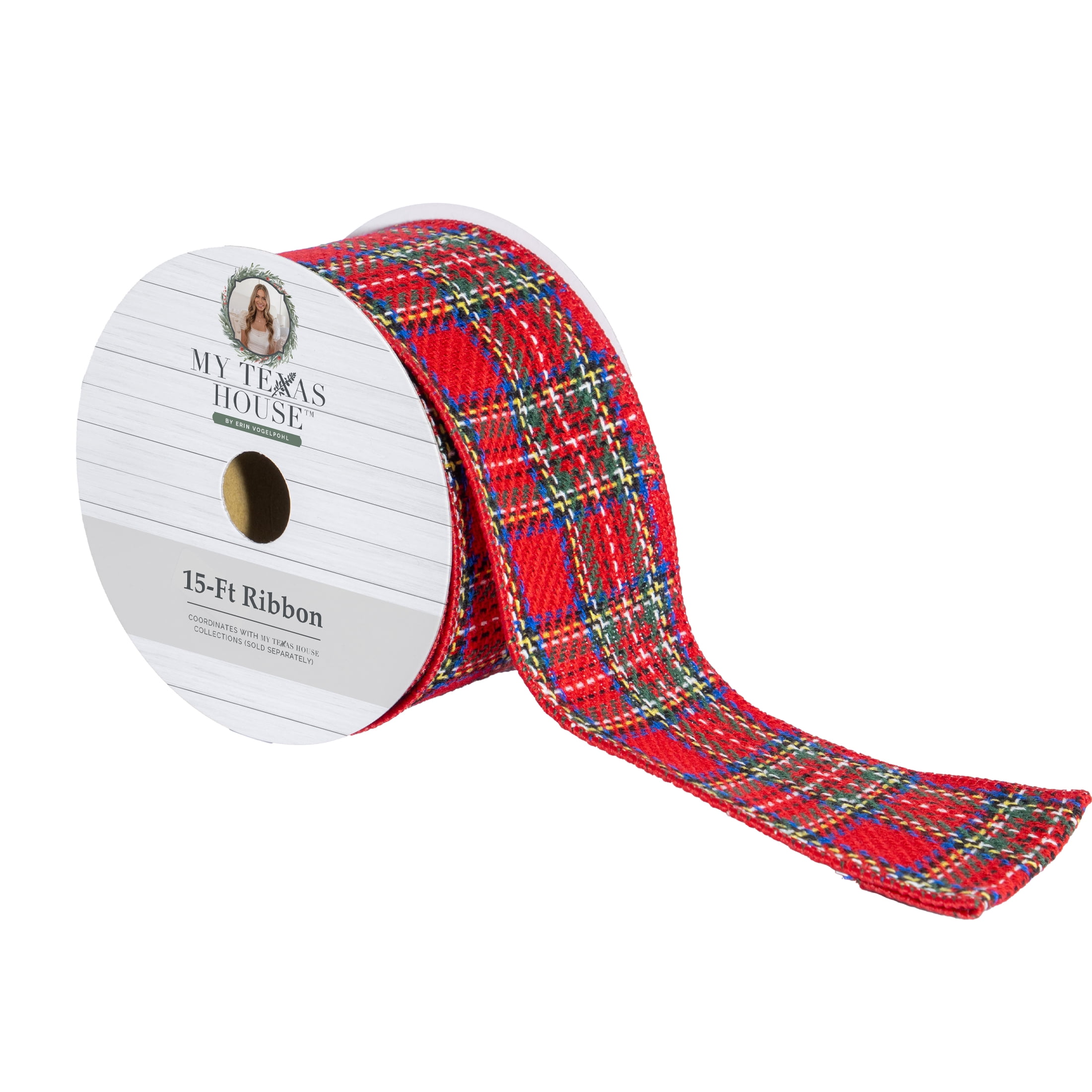 My Texas House Red Plaid Christmas Ribbon, 2.5" x 15'