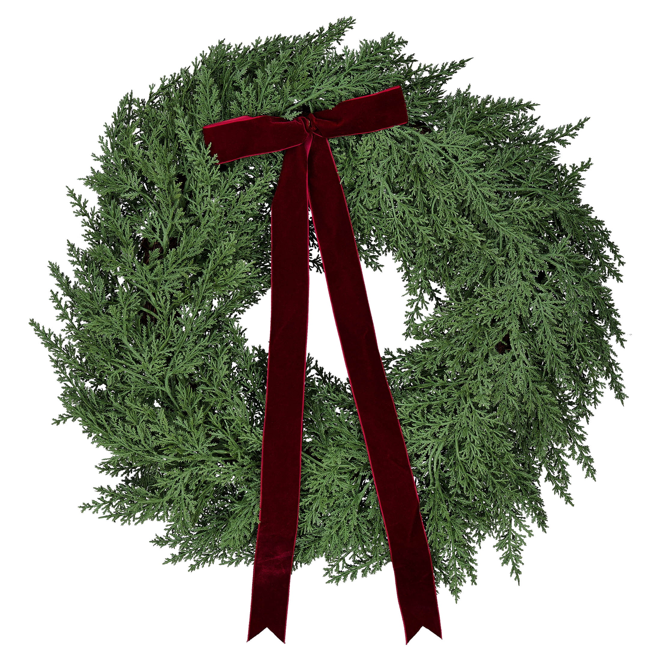 My Texas House Natural Feel Cedar Artificial Christmas Wreath with Bow, Green, 22"