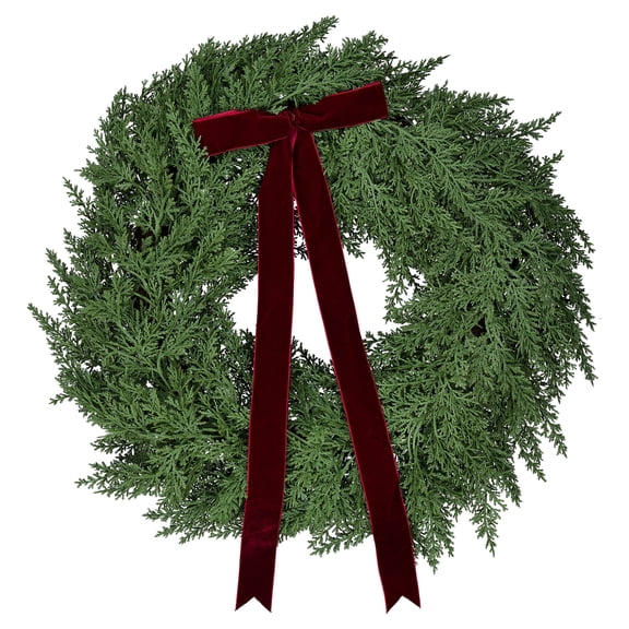 My Texas House Natural Feel Cedar Artificial Christmas Wreath with Bow, Green, 22"