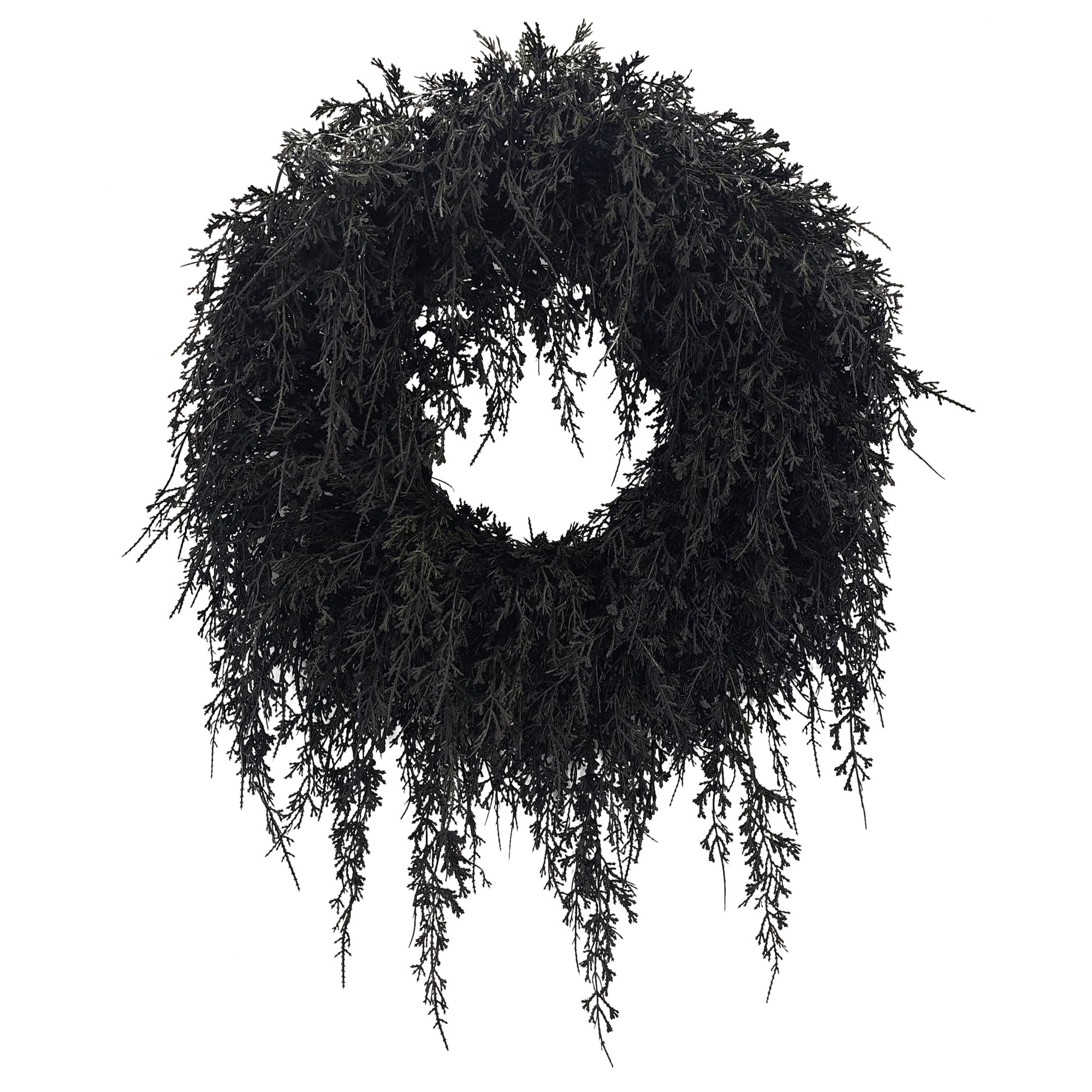 My Texas House Halloween Drapey Faux Cedar Wreath, Black, 24"