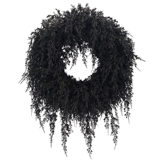 My Texas House Halloween Drapey Faux Cedar Wreath, Black, 24"