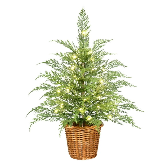 24" Pre-Lit Green Cypress Artificial Christmas Tree with 30 Warm White Twinkle LED Lights, by My Texas House