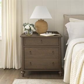 My Texas House Hartwell 3-Drawer Nightstand with USB and Outlet, Heritage Oak
